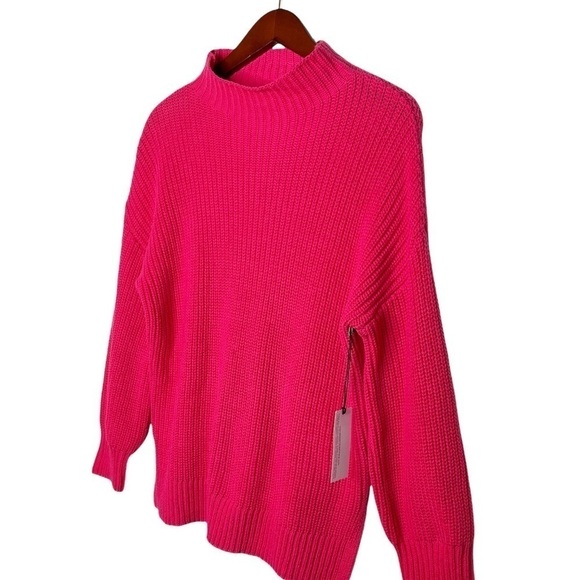 CUPCAKES and CASHMERE NWT Mock Neck Cotton Shaker Knit Sweater in Pink Raspberry - Picture 2 of 14